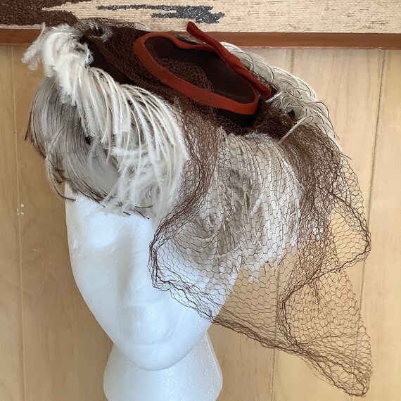 JOYFUL 1940s\' BROWN HAT WITH TALL MULTICOLORED OSTRICH FEATHER TRIM 1940s Ostrich Hat - Etsy main image 2