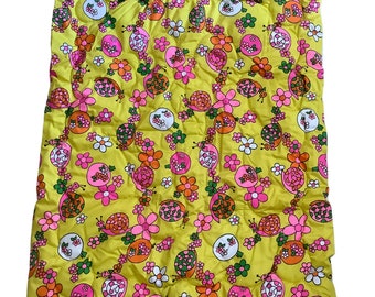 Vibrant Vintage Hawaiian 60s 70s Flower Power Hot Pink Mod Baby Crib Quilt