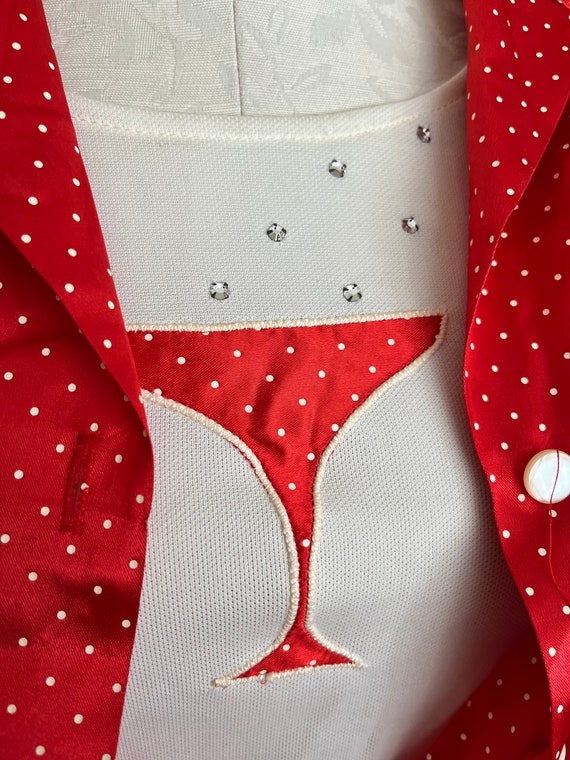 Vintage 70s red satin shirt-jac blouse Champagne … - image 1