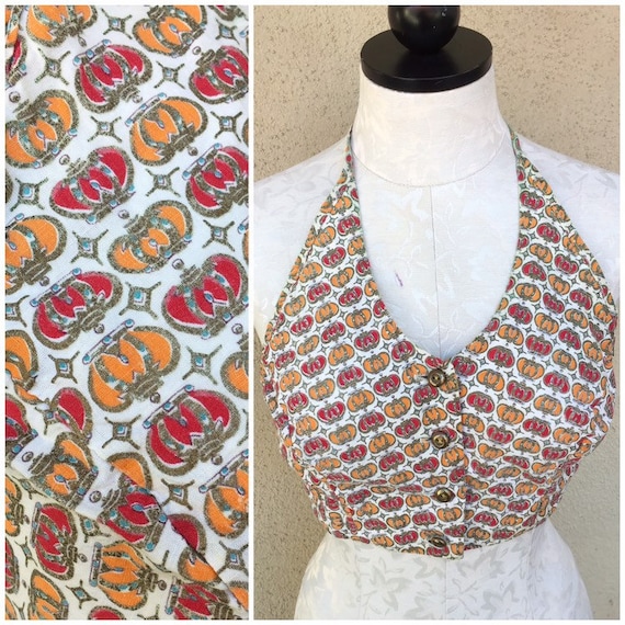 Yes Queen vintage 1950s crown novelty print halter