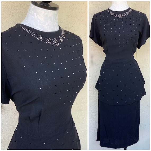 Studded Splendor 1940s Film Noir peplum dress in j