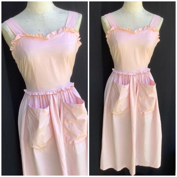 Vintage 40s pretty pink pinafore dress sundress sz
