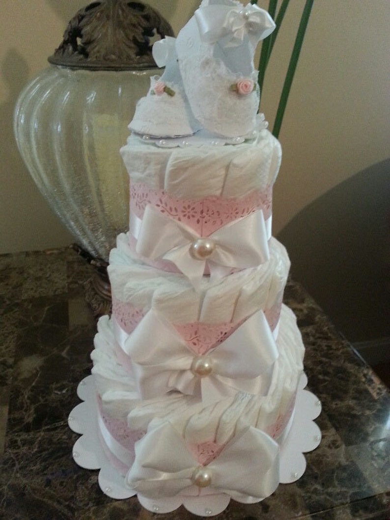 Baby Shower Centerpiece Three Tier Elegant Pink And White Etsy