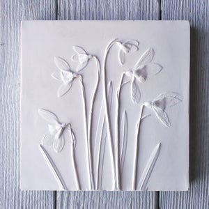 Snowdrops No.4 plaster cast plaque, nature tile, mothers day gifts, gifts for her, gifts for him, gifts for home, nature art image 2