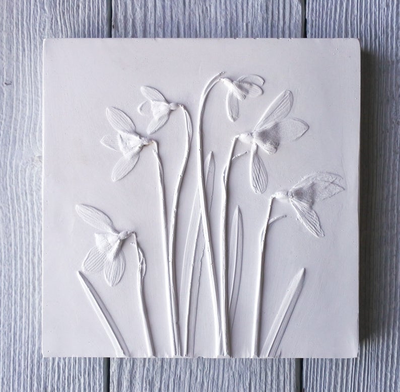 Snowdrops No.4 plaster cast plaque, nature tile, mothers day gifts, gifts for her, gifts for him, gifts for home, nature art image 2