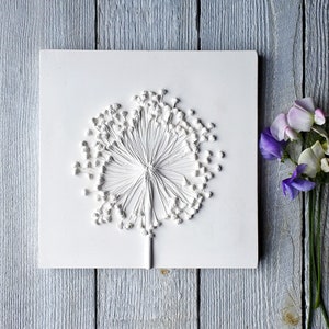 Alliums  No.4, Plaster Cast Wall Plaque - 20 x 20cm (8 x 8'') Botanical art, flower tile, nature art, interior design, wedding gift