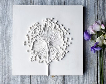 Alliums  No.4, Plaster Cast Tile, botanical art, flower tile, nature art, Birthday gift, home decor, wedding gift