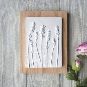 Lavender No.1 plaster cast wall plaque - 10 x 14 cm (4 x 5 1/2 &#39;&#39;)  Nature tile, Christmas gifts, bass relief plaster, gifts for home
