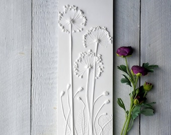Allium & Poppies Limited Edition, Plaster Cast Wall Art Tile, botanical art, flower tile, gardeners gift, Birthday gift, Anniversary gift,