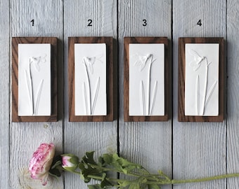 Snowdrop Mini Plaster Cast Wall Plaque on Wood