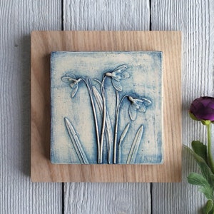 Snowdrop No.1 Limited Edition, Plaster Cast Plaque, botanical art, flower tile, nature art, gifts for her, wedding gifts, gifts for home image 5