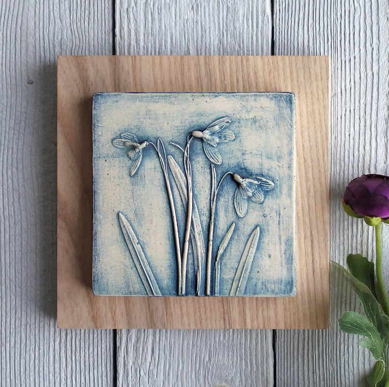 Snowdrop No.1 Limited Edition, Plaster Cast Plaque, botanical art, flower tile, nature art, gifts for her, wedding gifts, gifts for home image 5