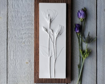 Lisianthus  Plaster Cast Tile Mounted on Wood, botanical art, flower tile, Birthday gifts, gifts for her, wedding gifts, gifts for home