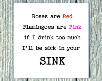 Roses are Red Flamingoes are Pink if I drink too much I'll be sick in your sink - Valentines, Birthday, alternative, funny Card