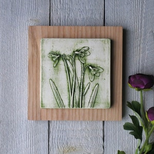 Snowdrop No.1 Limited Edition, Plaster Cast Plaque, botanical art, flower tile, nature art, gifts for her, wedding gifts, gifts for home image 4