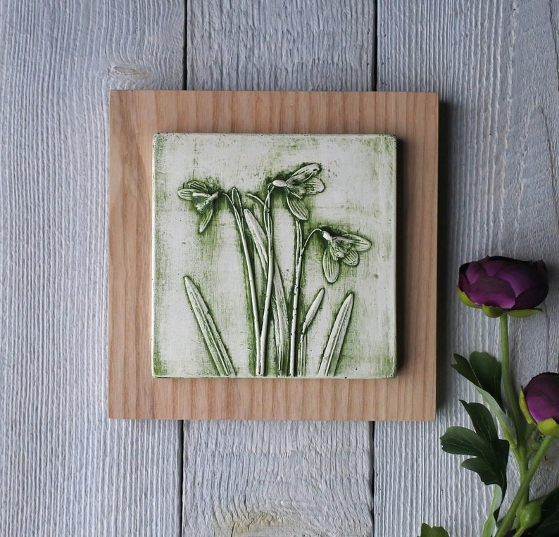 Snowdrop No.1 Limited Edition, Plaster Cast Plaque, botanical art, flower tile, nature art, gifts for her, wedding gifts, gifts for home image 4