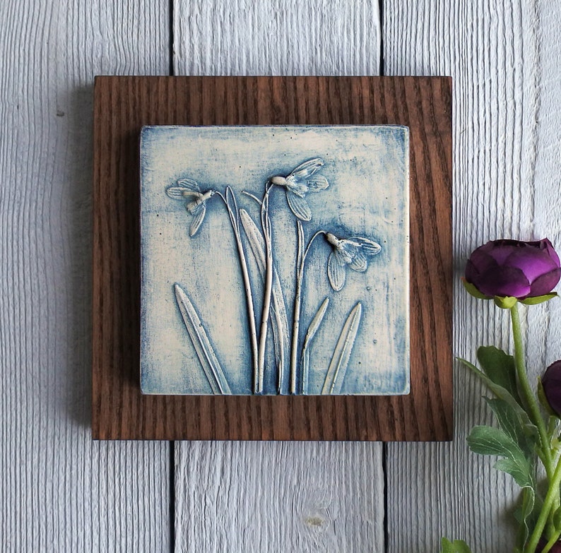 Snowdrop No.1 Limited Edition, Plaster Cast Plaque, botanical art, flower tile, nature art, gifts for her, wedding gifts, gifts for home image 6