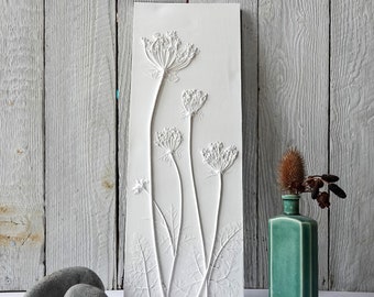 Queen Anne's lace, Plaster Cast Wall Art Tile, botanical art, flower tile, gardeners gift, wedding gifts