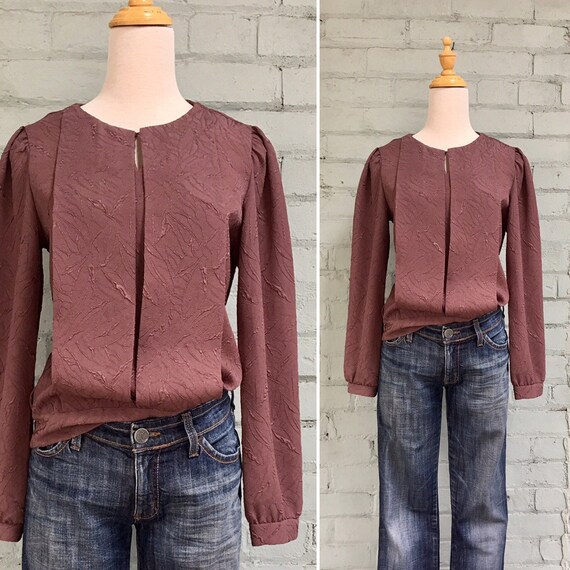 vintage 1980s jacquard blouse / 80s secretary blou