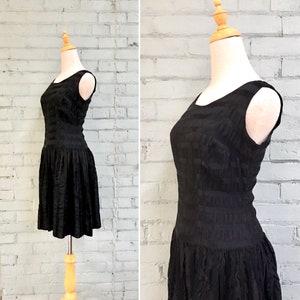 vintage 1960s black sleeveless dress 60s skater dress jacquard stripe party cocktail evening dress / small