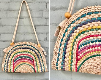 1970s woven straw bag 70s boho striped straw resort summer beach tote bag