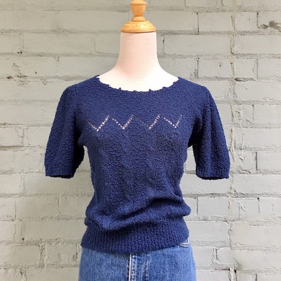 vintage 1980s navy sweater / 80s popcorn knit swea