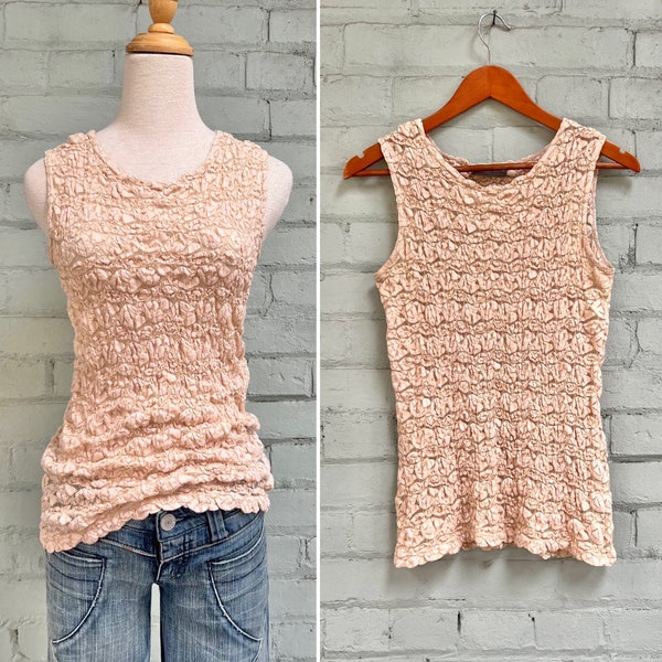 vintage 1990s popcorn tank top 90s stretch lace layering shell retro indie boho casual streetwear club top / small