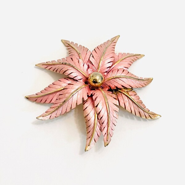 vintage 1960s enamel flower brooch 60s painted floral lapel pin mod oversized fashion costume unique statement brooch