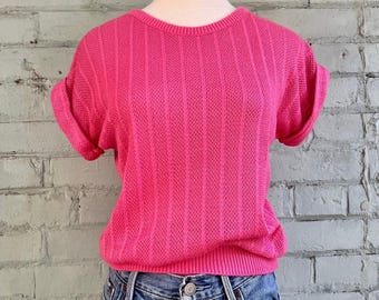 Pull Vintage Femme Rose Multicolore à Pois - Années 80 - Occasion Très Bon état