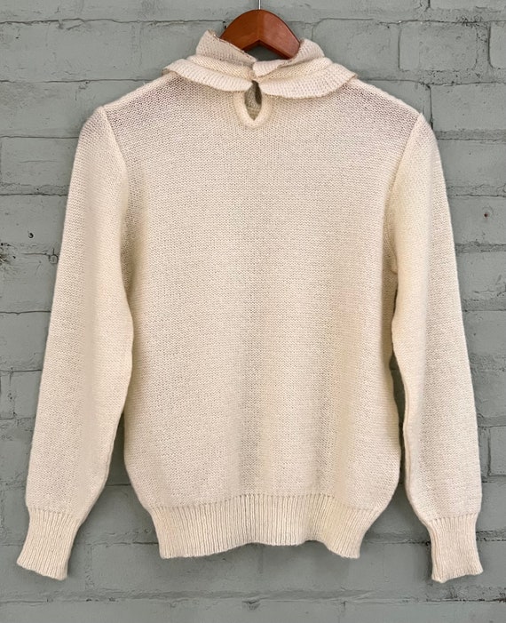 vintage 1980s cream pullover sweater 80s ruffle k… - image 7