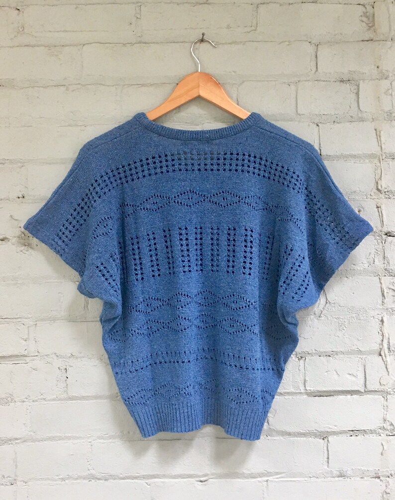 vintage 1970s pointelle sweater 70s navy sweater vest open weave knit tee layering lightweight sweater