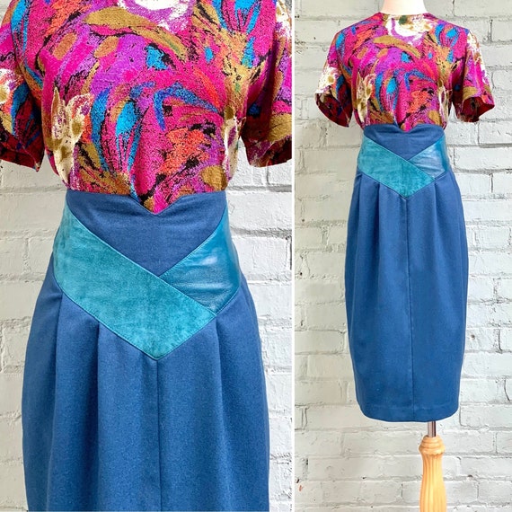 vintage 1980s high waisted skirt / 80s wool tulip