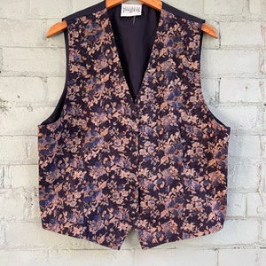 vintage 1990s floral vest 90s button front tapestry waistcoat classic preppy academia equestrian Victorian vest / large