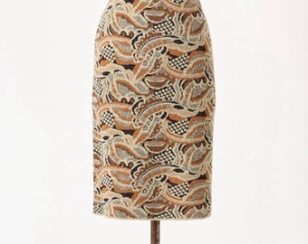 Vintage Y2K Anthropologie Knit Pencil Skirt: Boho Beige Brown - Medium