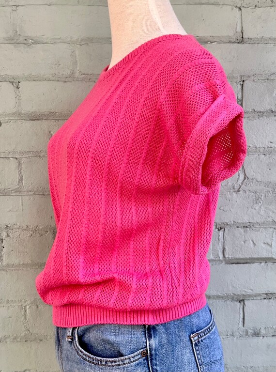 vintage 1960s short sleeve pointelle sweater 60s … - image 4