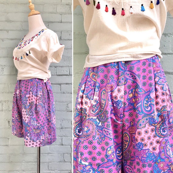 vintage 1980s pleated cotton shorts / 80s high wai
