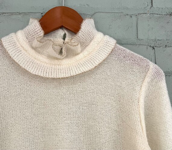 vintage 1980s cream pullover sweater 80s ruffle k… - image 8