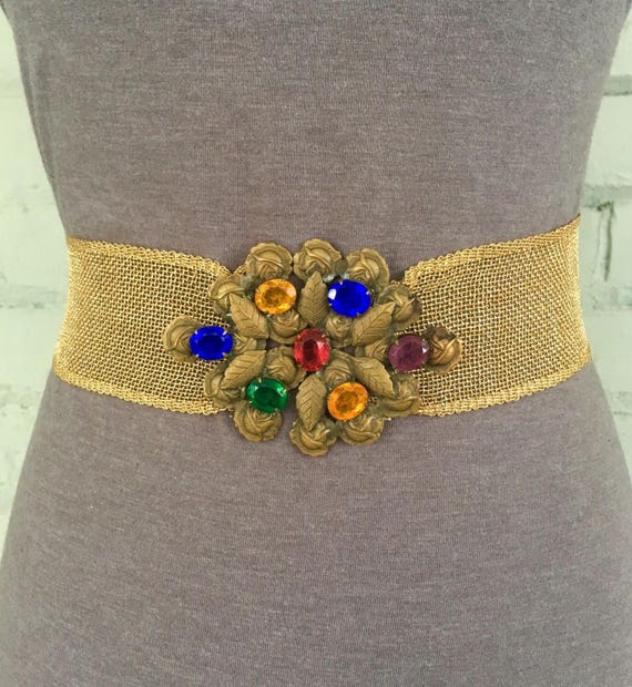 vintage 80s wide gold belt / 1980s metallic fashio