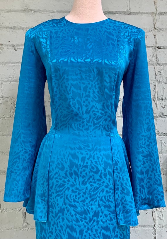 vintage 1980s peplum midi dress 80s jacquard sati… - image 5