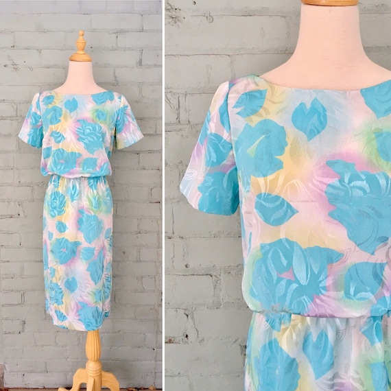 vintage 1980s floral dress / 80s midi dress / past