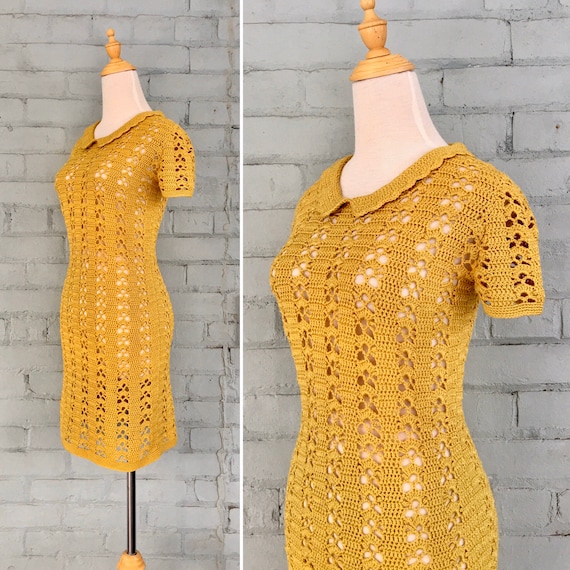 vintage 70s crochet dress / 1970s boho macrame min