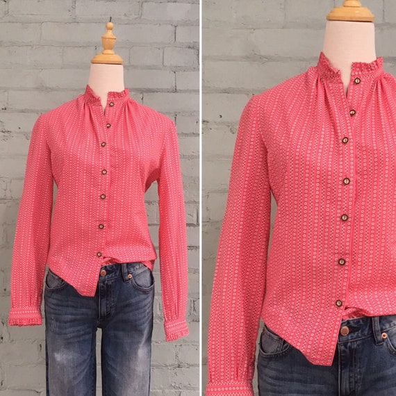 vintage 1970s floral striped blouse / 70s boho ruf