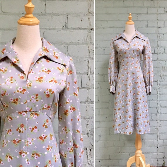 vintage 1970s secretary dress / 70s boho floral dr