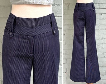 vintage y2k low rise pinstriped pants 2000s flare dress pants 90s mod boho casual hip hugger bootcut trousers / small