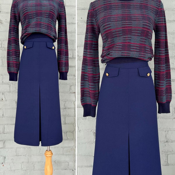 vintage 1980s pleated a-line midi skirt 80s secretary skirt mod classic office preppy academia capsule wardrobe / small