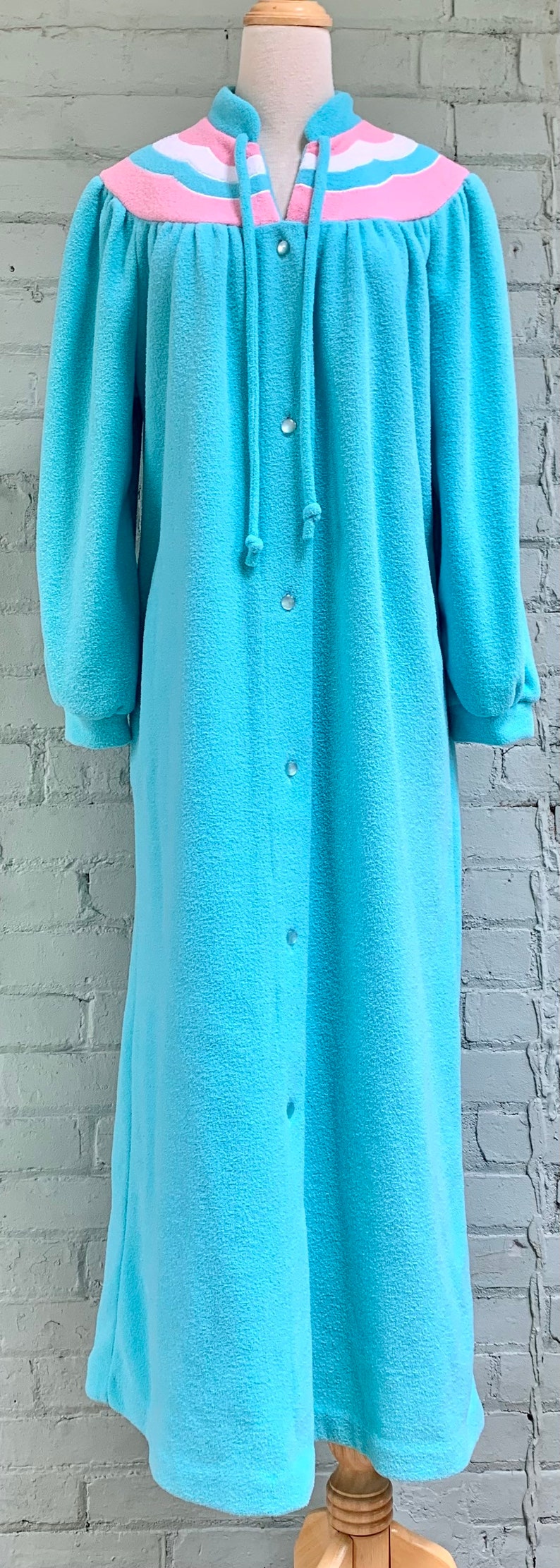 Vintage 1980s Full Length Terry Cloth Robe 80s Button up Fleece