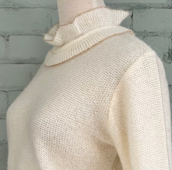 vintage 1980s cream pullover sweater 80s ruffle k… - image 5