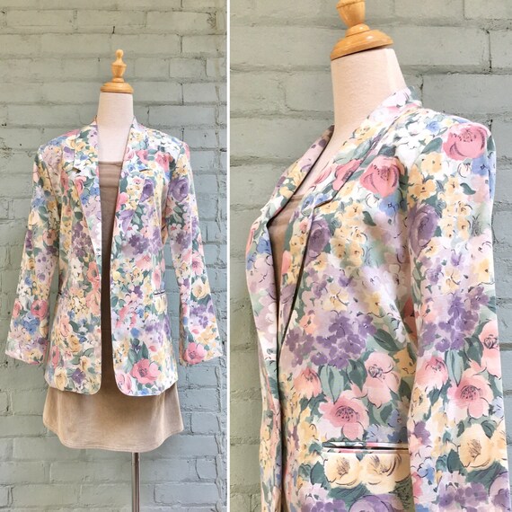 vintage 1980s floral blazer / 80s oversized boxy b
