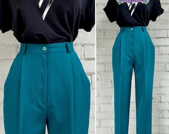 vintage 1980s pleated wool pants 80s high rise dress trousers classic preppy academia capsule wardrobe office work slacks / small petite
