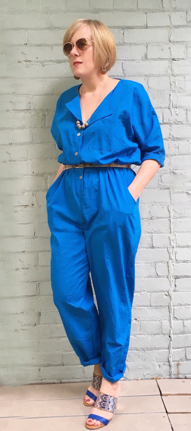 Vintage 1980s casual jumpsuit / 80s aviator style retro Etsy